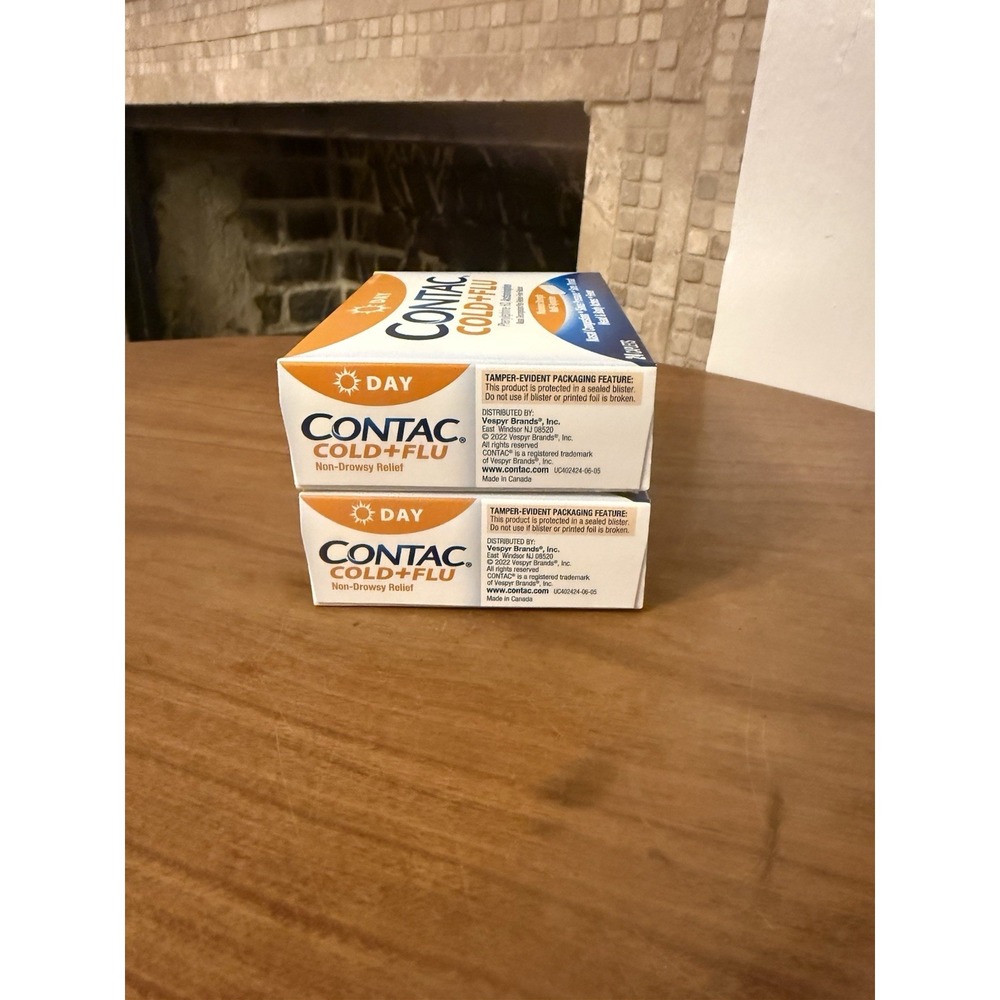 (2) Boxes Contac Day Cold + Flu Multi Symptom Medicine 24 Caplets Exp. 8/27 - Picture 6 of 7